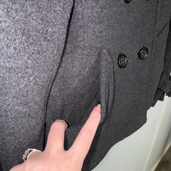 BCBGMAXAZRIA Y2K Women's Charcoal Wool Blend Double Breasted Cropped Jacket M - Picture 5 of 11